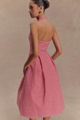 Juana Halter Midi Elbise - Kırmızı Gingham