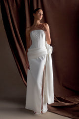 Galia Saten Korse Elbise - Beyaz