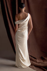 Dalia Omuz Açık Saten Uzun Elbise - Pembe Altın