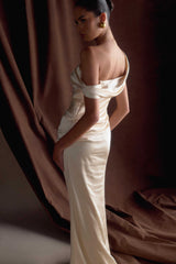 Dalia Omuz Açık Saten Uzun Elbise - Pembe Altın