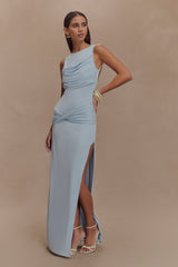 Henley Slinky Drape Maxi Elbise - Soluk Mavi