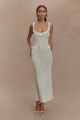 Teagan Çiçekli El Örgüsü Midi Elbise - Fildişi