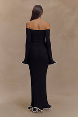 Sandrine Omuz Açık Örme Uzun Elbise - Siyah/Beyaz