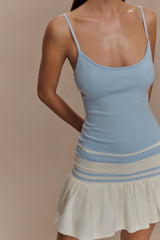 Ellison Kontrast Örgü Mini Elbise - Mavi/Beyaz