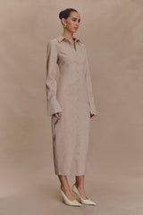 Dorian Fitted Gömlek Midi Elbise - Buğday Marle