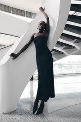 Velma Halter Yaka Uzun Elbise - Siyah