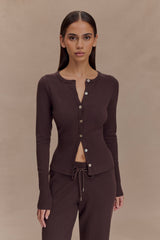 Reese Fitted Örgü Hırka - Bitter Çikolata