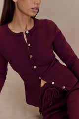 Reese Fitted Örgü Hırka - Merlot