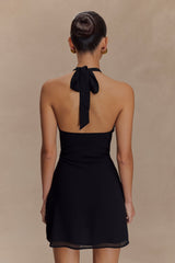 Malakhai Şifon Askılı Mini Elbise - Siyah