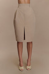 Vera Twill Önden Bölünmüş Midi Etek - Deve Tüyü