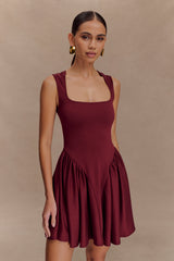 Sharon Scuba Jersey Mini Elbise - Şarap