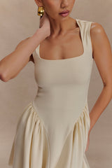 Sharon Scuba Jersey Mini Elbise - Fildişi