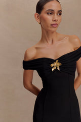 Kellie Omuz Açık Krep Uzun Elbise - Siyah