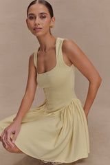 Sharon Scuba Jersey Mini Elbise - Pastel Limon