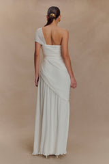 Tamara Büzgülü Şifon Midi Elbise - Beyaz