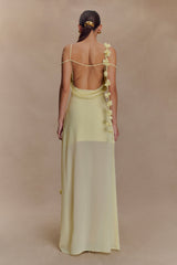 Rosalie Çiçekli Şifon Uzun Elbise - Pastel Limon