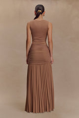 Dania Cowl Neck Slinky Maxi Elbise - Mocha Mousse