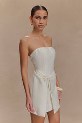 Steph Straplez Keten Mini Elbise - Beyaz