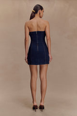 Raesha Fırfırlı Kot Mini Elbise - Çivit Mavisi