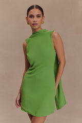 Wynter Eşarp Drapeli Mini Elbise - Yeşil