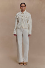 Kirra Büzgülü Kot Ceket - Beyaz