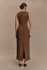 Liam Suni Süet Uzun Elbise - Koyu Çikolata