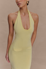 Ovina Halter Yaka Örgü Midi Elbise - Limon