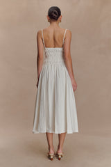 Elias Büzgülü Pamuklu Midi Elbise - Beyaz