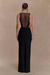 Angelique Boncuklu Krep Uzun Elbise - Siyah