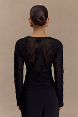 Omari Nakışlı Uzun Kollu Örgü Üst - Siyah