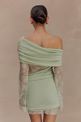 Luxie Dantel Örgü Mini Elbise - Pastel Yeşil