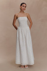 Maureen Broderie Straplez Uzun Elbise - Beyaz
