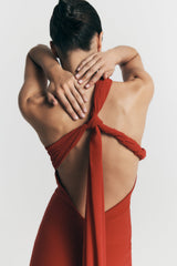 Philippa Düğümlü Krep Uzun Elbise - Ruby