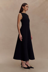Callista Krep A Kesim Midi Elbise - Siyah