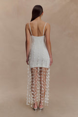 Tove El Örgüsü Çiçekli Mini Elbise - Beyaz