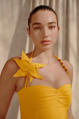 Reyes Pamuklu Çiçekli Mini Elbise - Butterscotch