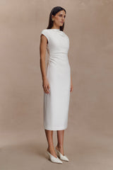 Lorena Pamuklu Midi Elbise - Beyaz