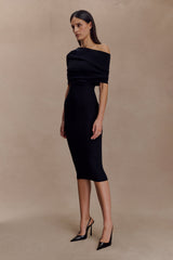 Zandie Kaşmir Karışımlı Örme Midi Elbise - Siyah