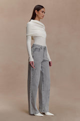 Mazie Asimetrik Kaşmir Karışımlı Uzun Kollu Örgü Üst - Fildişi