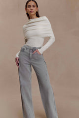 Mazie Asimetrik Kaşmir Karışımlı Uzun Kollu Örgü Üst - Fildişi