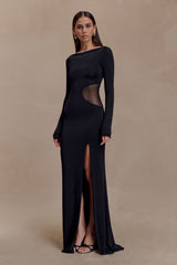 Megan Slinky Ve File Uzun Elbise - Siyah