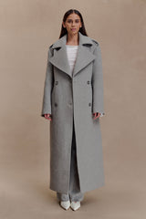 Levi Uzun Trençkot Yün Palto - Gri Melanj