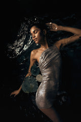 Lyle Tek Omuzlu Parıltılı File Mini Elbise - Gümüş