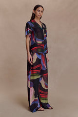 Rachel Şifon Kısa Kollu Gömlek - Çok Akışkan Rüya Baskılı