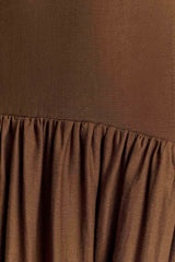 Darling Keten Uzun Elbise - Çikolata