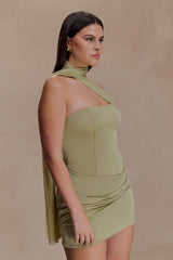 Mattea Slinky Ve File Mini Elbise Ve Eşarp - Sage