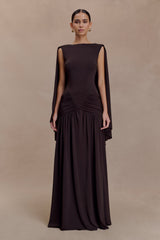 Emory Jersey Cape Maxi Elbise - Çikolata