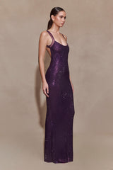 Jasmyn Hot Fix File Sırtlı Uzun Elbise - Mor