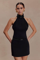 Emilia Boncuklu Yaka Askılı Üst - Siyah