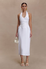Daniela Ruched Halter Midi Elbise - Beyaz